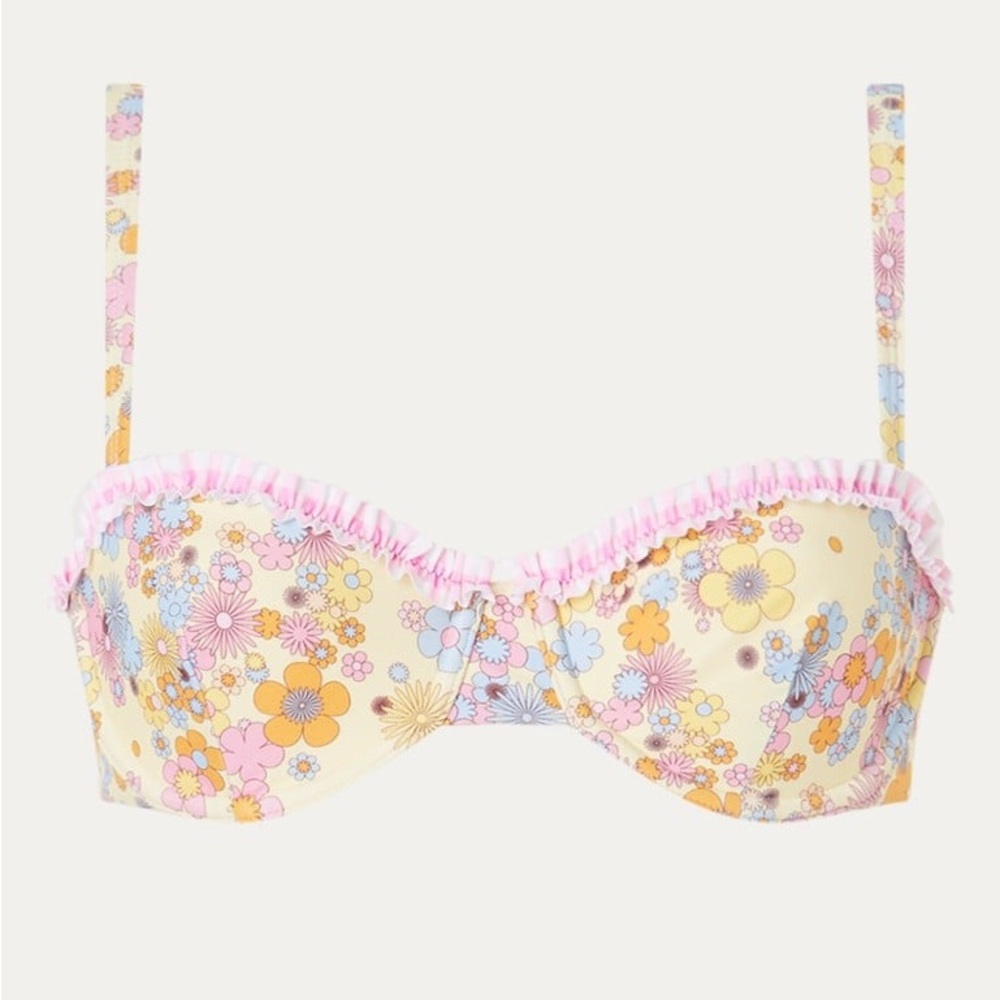Blackbough Floral Print Bikini Top in Yellow, Pink, Blue
